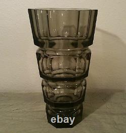 12.25 Josef Hoffmann table art sculpture moser smoked glass vase vtg mcm czech