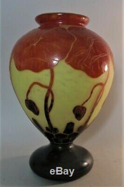 12 Le Verre Francais Pavots Cameo Glass Vase CHARLES SCHNEIDER French Art Deco