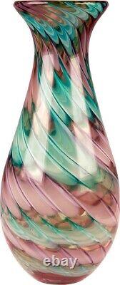 14 1/2 Swirl Art Glass Vase Hand Made Hand Blown Glass Stunning Colors