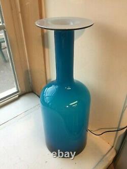15.5 mid century modern vintage cased blue white art glass Gulvvase Floor Vase