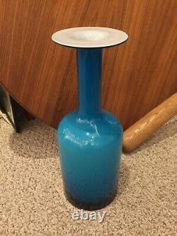 15.5 mid century modern vintage cased blue white art glass Gulvvase Floor Vase