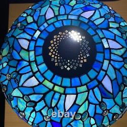 16 Inch Tiffany Blue Dragonfly style Table Lamp Stained Glass Shade Handcrafted