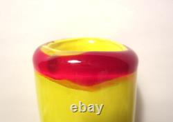 17 TALL YELLOW w PULLED BLUE FEATHER THICK 2 LAYER BLOWN ART GLASS VASE 6 LBS