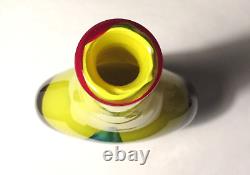 17 TALL YELLOW w PULLED BLUE FEATHER THICK 2 LAYER BLOWN ART GLASS VASE 6 LBS