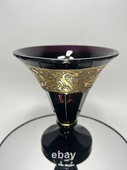 1920s Art Deco Czech Bohemian Moser Oroplastic Purple Amethyst Glass Vase Birds