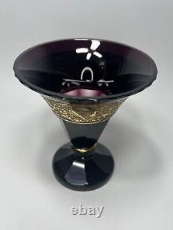 1920s Art Deco Czech Bohemian Moser Oroplastic Purple Amethyst Glass Vase Birds