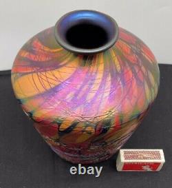 1925 Fenton Art Glass Off Hand Line Mosaic 19 CM Vase With Applied Threading