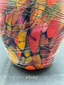 1925 Fenton Art Glass Off Hand Line Mosaic 19 CM Vase With Applied Threading