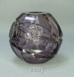 1930 Art Deco Moser Josef Hoffman Czech Cut Crystal Purple Asymmetric Shere Vase
