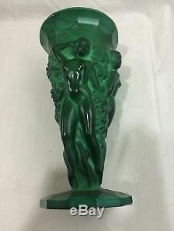 1930's Art Deco Bohemia Malachite Glass Great Harvest Vase C. Schevolgt 8 1/2