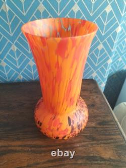 1930's Czech Splatter Glass Vase 25.5 cm high Stunning