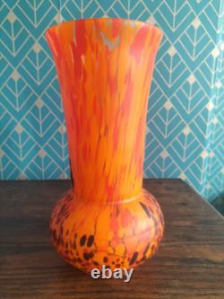 1930's Czech Splatter Glass Vase 25.5 cm high Stunning