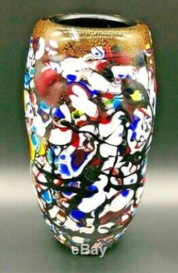 1960's Murano 25 CM Art Glass Vase Gold Aventurine Millefiori Hand Made Gd Cond