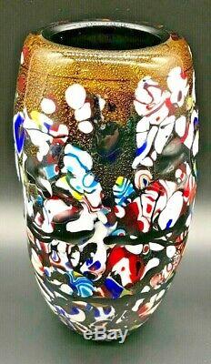 1960's Murano 25 CM Art Glass Vase Gold Aventurine Millefiori Hand Made Gd Cond