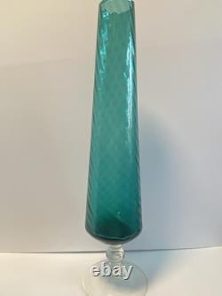 1960s Cristalleria Artistica Toscana Empoli Glass Vase 50cm Teal
