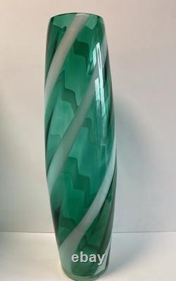 1960s Cristalleria Artistica Toscana Empoli floor Glass Vase 50cm candy? Stripe