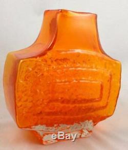 1960s Whitefriars Textured Tangerine Art Glass TV Vase 9677 Geoffrey Baxter