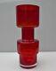 1970's Riihimaki Large Red Glass Vase With Clear Casing