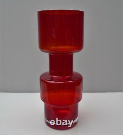 1970's Riihimaki large red glass vase with clear casing