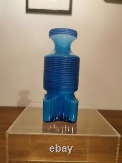 1970s Hooped Textured Art Glass Vase Space Age Unknown Maker 19cm tall