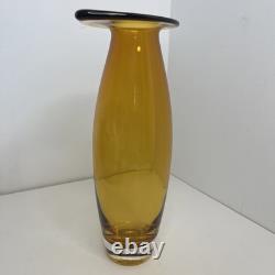 1980s Art Glass Vase Amber Retro Orange Tall Unusual Shape 11.5in Tall Very Rare