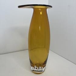 1980s Art Glass Vase Amber Retro Orange Tall Unusual Shape 11.5in Tall Very Rare