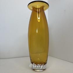 1980s Art Glass Vase Amber Retro Orange Tall Unusual Shape 11.5in Tall Very Rare