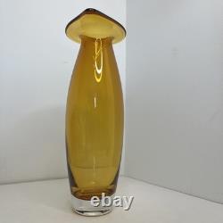 1980s Art Glass Vase Amber Retro Orange Tall Unusual Shape 11.5in Tall Very Rare