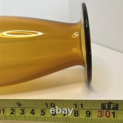 1980s Art Glass Vase Amber Retro Orange Tall Unusual Shape 11.5in Tall Very Rare