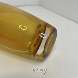 1980s Art Glass Vase Amber Retro Orange Tall Unusual Shape 11.5in Tall Very Rare