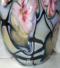1994 Charles Lotton Art Glass Vase 11 Multi-Flora Signed