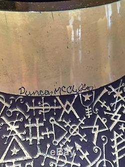 19c ART DECO ETCHED GLASS AMPHORA VASE BY DUNCAN MCCLELLAN ON STAND SIGNED