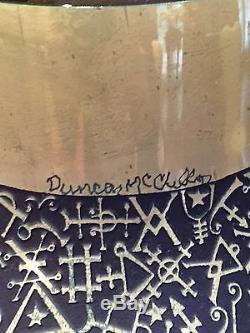 19c ART DECO ETCHED GLASS AMPHORA VASE BY DUNCAN MCCLELLAN ON STAND SIGNED
