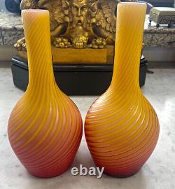 19th Century Near Pair of Steven's And William's Pompeian Swirl Art Glass Vases