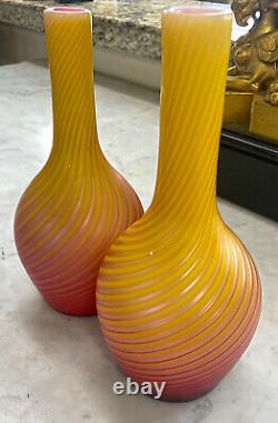 19th Century Near Pair of Steven's And William's Pompeian Swirl Art Glass Vases