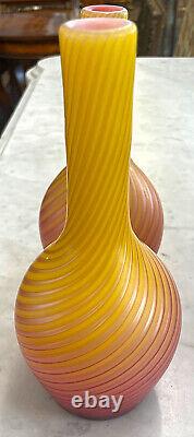 19th Century Near Pair of Steven's And William's Pompeian Swirl Art Glass Vases