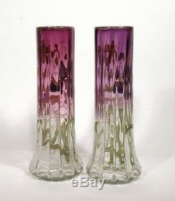 2 Antique Legras French Art Nouveau 14 Enameled Iris Vases France