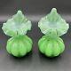 (2) Fenton Green Beaded Melon Jack-in-pulpit Vases 5 1/4 A+++ Condition