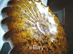 (2) Large SEGUSO Murano Art Glass Amber RIBBED Goldstone Golden VASES MUSEUM