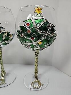 2 Uno Alla Volta Amedeo Hand-Gilded Christmas Tree Wine Glass Cups Verona Italy