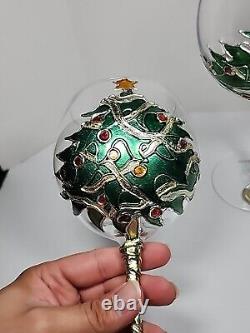 2 Uno Alla Volta Amedeo Hand-Gilded Christmas Tree Wine Glass Cups Verona Italy