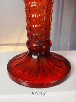 2 Vintage Art Deco Large Amberina Red Ruby Glass Vase Glow UV Cadmium Fenton