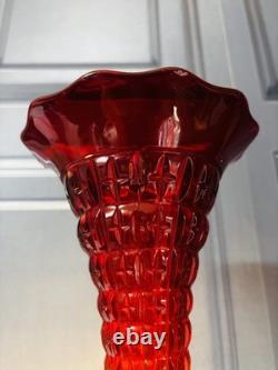 2 Vintage Art Deco Large Amberina Red Ruby Glass Vase Glow UV Cadmium Fenton