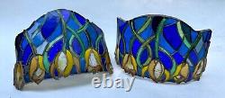 (2) Vintage Arts & Crafts Mission Art Glass Tulip Sconce Shades