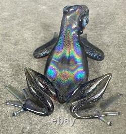 2005 Quantum Creative Dichroic Iridescent Art Glass Frog Sculpture Figurine