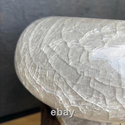 20th Century Heavy Art Glass Crackle Effect White Interior Vase Sia Collection