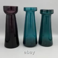 3 mid century modern art glass vase Scandinavian Riihimaki Style purple teal 70s