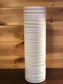 40cm Tall John Rocha White Circular Textured Grooved Striped Art Glass Vase