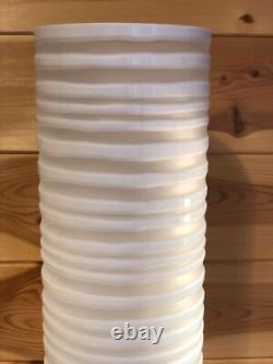 40cm Tall John Rocha White Circular Textured Grooved Striped Art Glass Vase