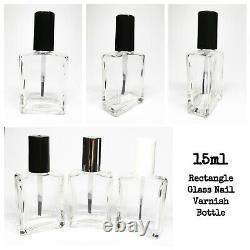 420 x 15ml Empty Rectangle Glass Nail Varnish/Polish Nail Art Bottles Black lid